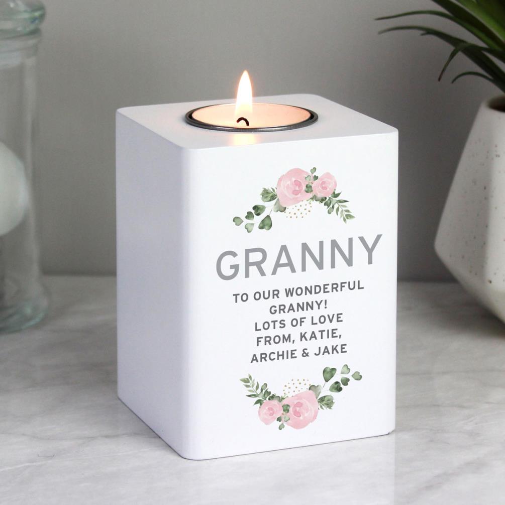 Personalised Rose White Wooden Tea Light Holder Extra Image 1